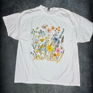 Gildan White Tee with Floral Design